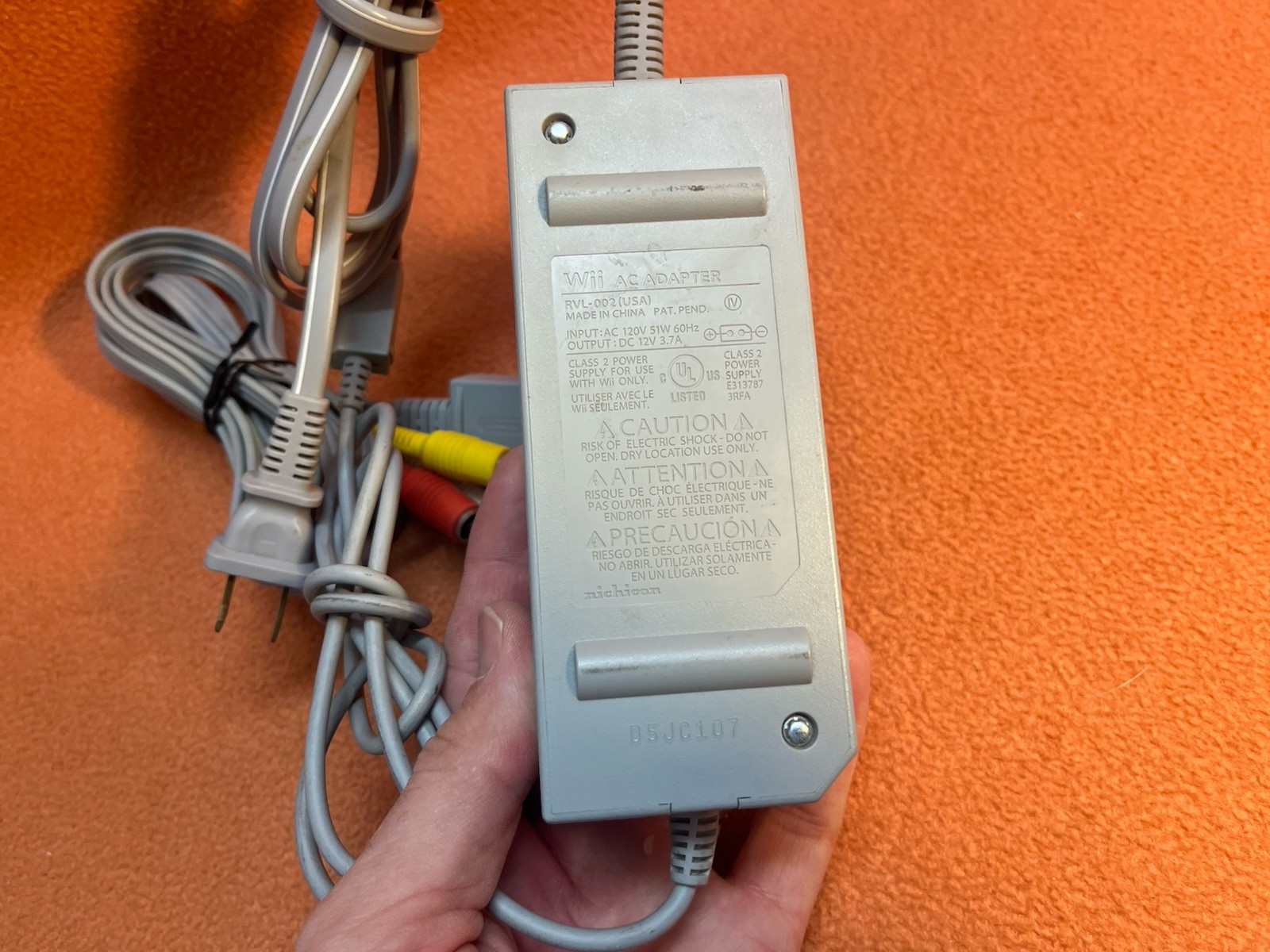 Official Nintendo Wii OEM AC Power Cable Adapter & AV RCA Bundle Lot RVL-002