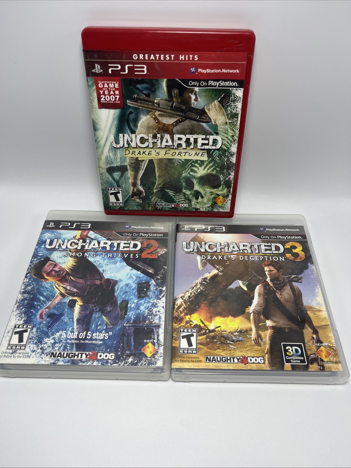 Uncharted 1 2 & 3 Sony PlayStation 3 PS3 Trilogy Lot