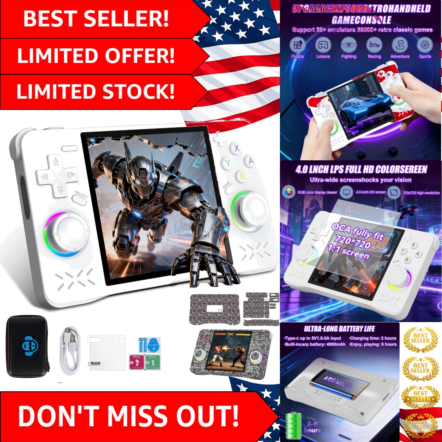 4.0-Inch Retro Game Console – 64GB Storage & WiFi Multiplayer Functionality