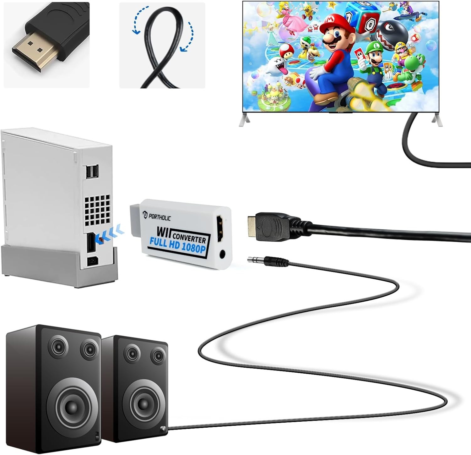 Versatile Wii HDMI Adapter – Supports 720P/1080P with Extra Audio Connection