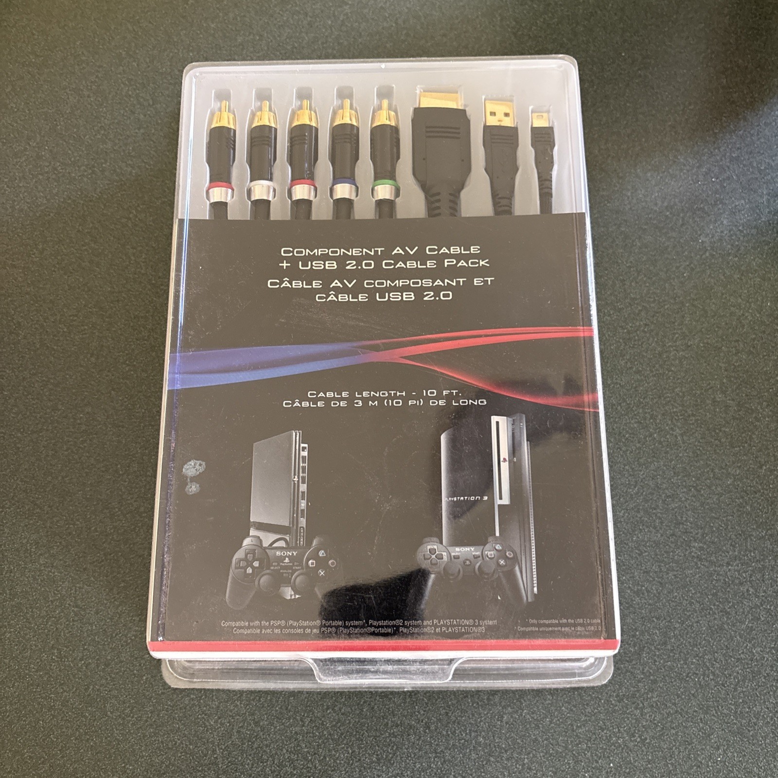 PlayStation Component AV & USB 2.0 Cable Pack Black 10 ft for PS3 PSP Console