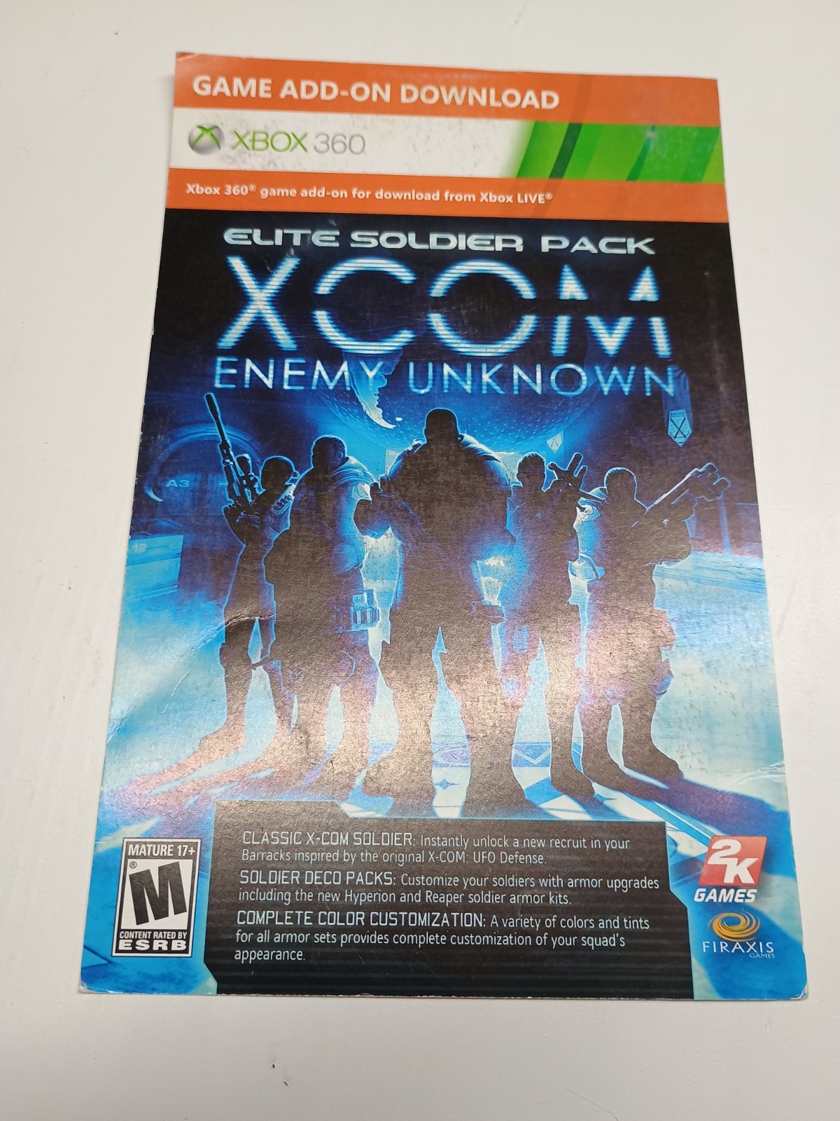 XCOM: Enemy Unknown (Microsoft Xbox 360 Elite Soldier Dlc Add On Insert Only