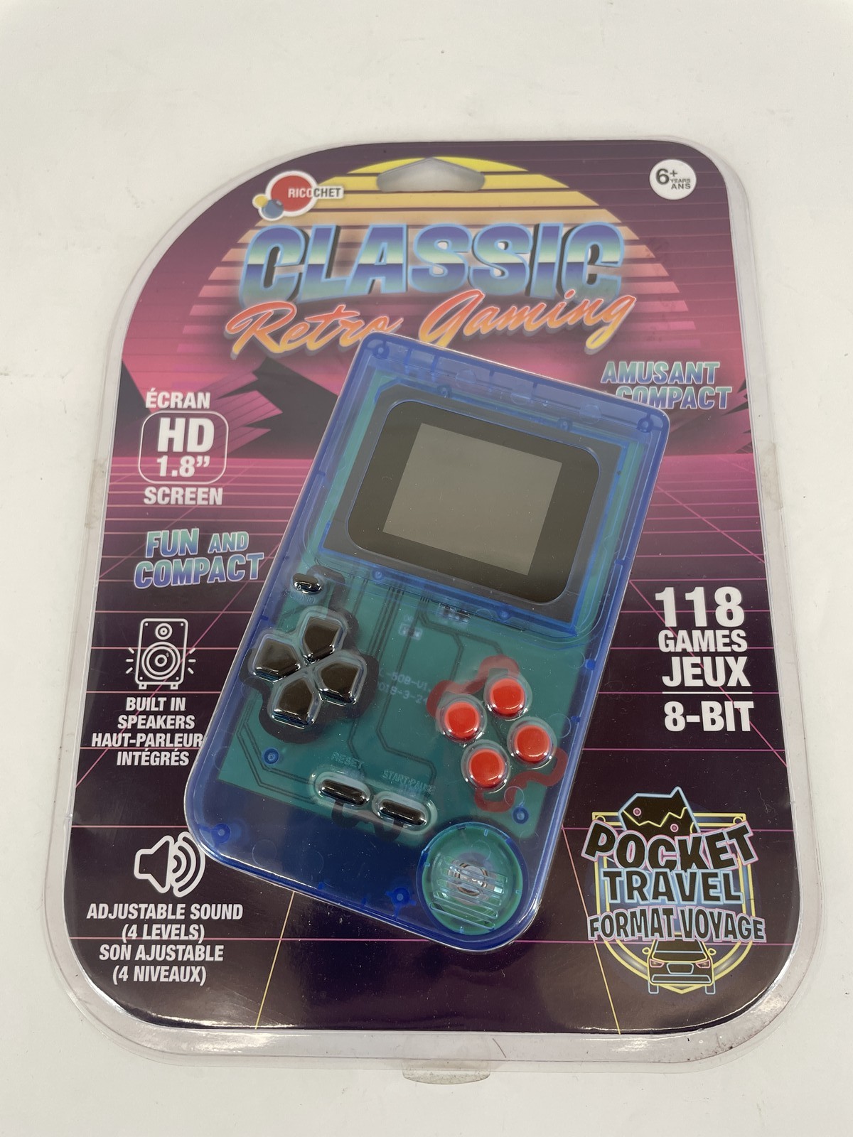 Ricchet Classic Retro Gaming Handheld Console 118 Built-In 8-Bit Games Blue NEW