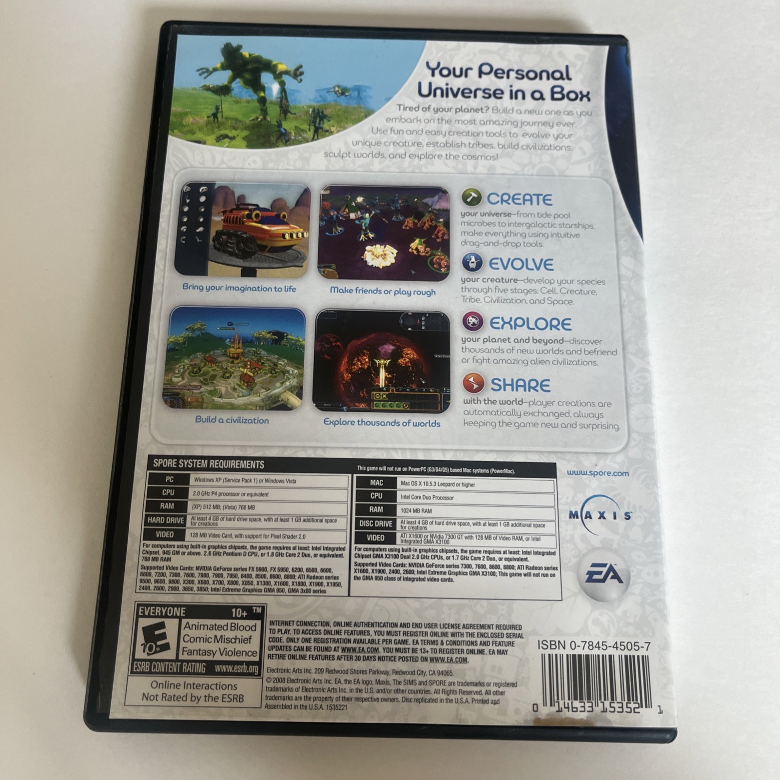 Spore (Windows/Mac, 2008) CIB W/manual And Serial #. Tested. Ships Fast!
