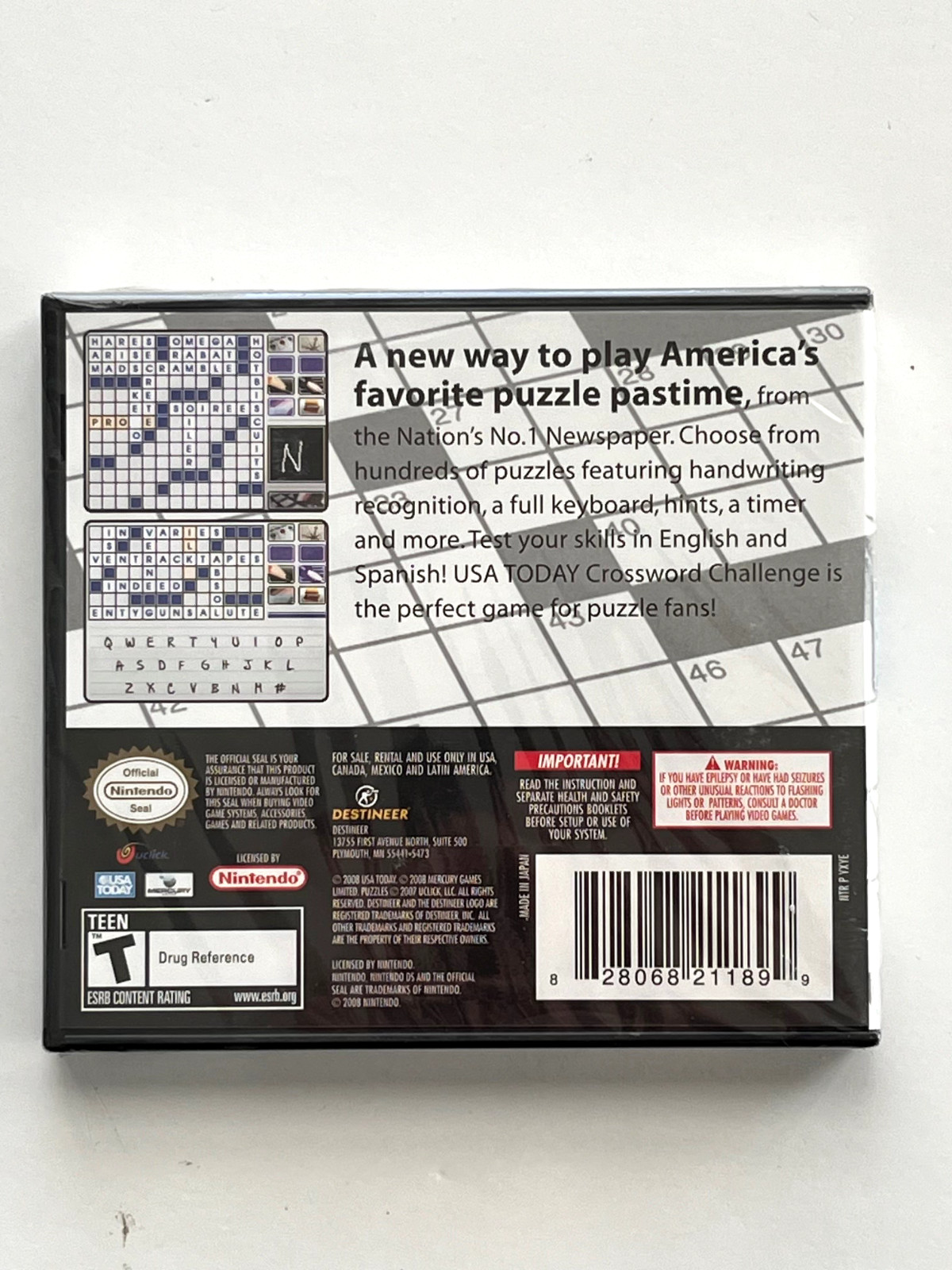 USA Today Crossword Challenge (Nintendo DS, 2008) New Factory Sealed OOP