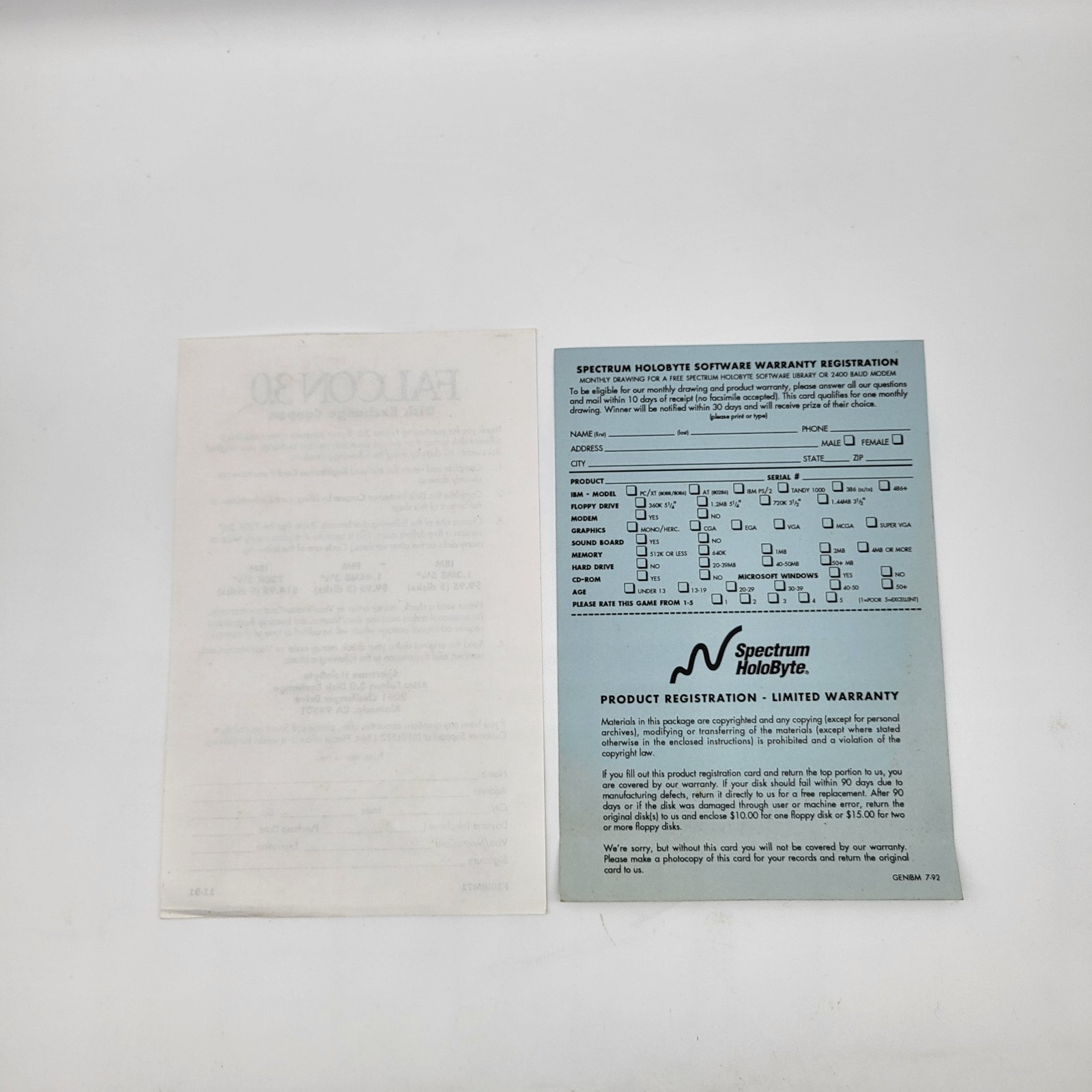 Falcon 3.0 IBM PC Box Manual Maps Docs No Disks Spectrum Holobyte