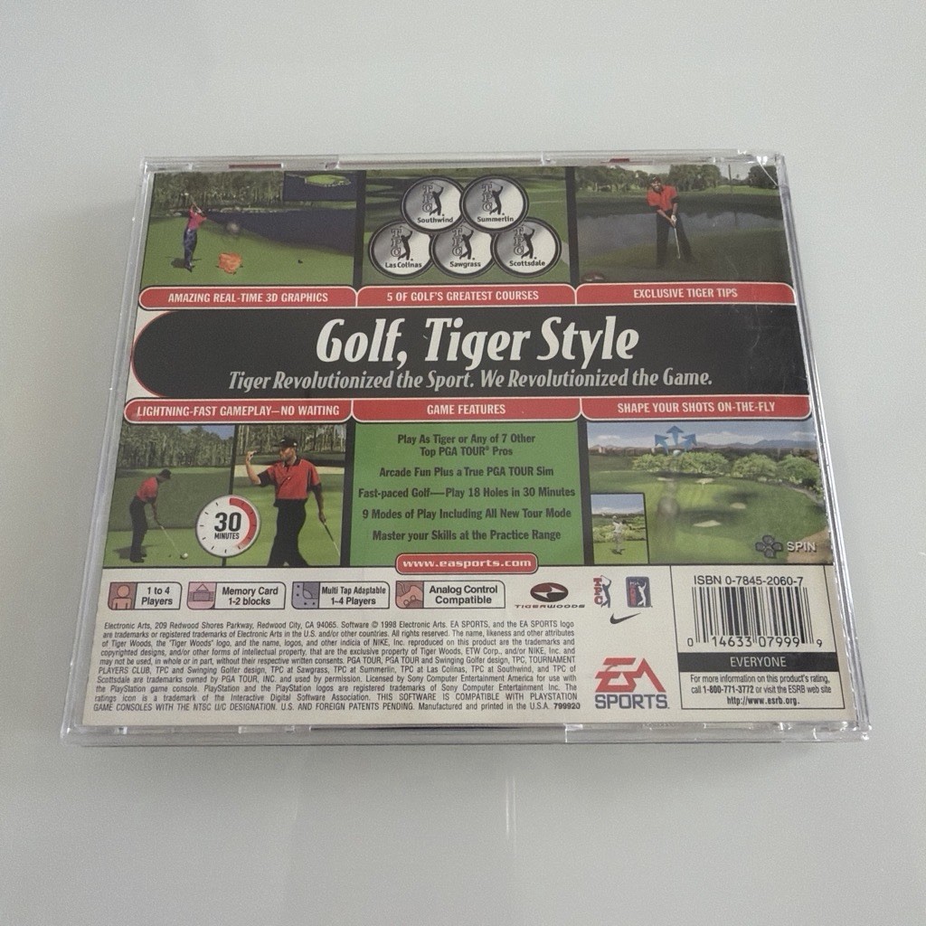 Tiger Woods 99 PGA Tour Golf Sony PlayStation 1 Ps1 Rated E EA Sports