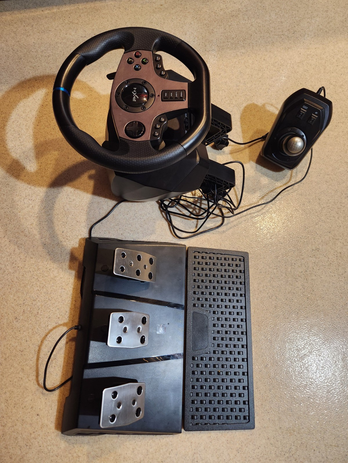 PXN V9 Racing Wheel w/ Pedals & Shifter, Paddle Shifters, Wired, Black/Silver