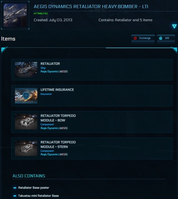 STAR CITIZEN – Aegis Retaliator OC with LTI (+ 2 Torpedo Modules)