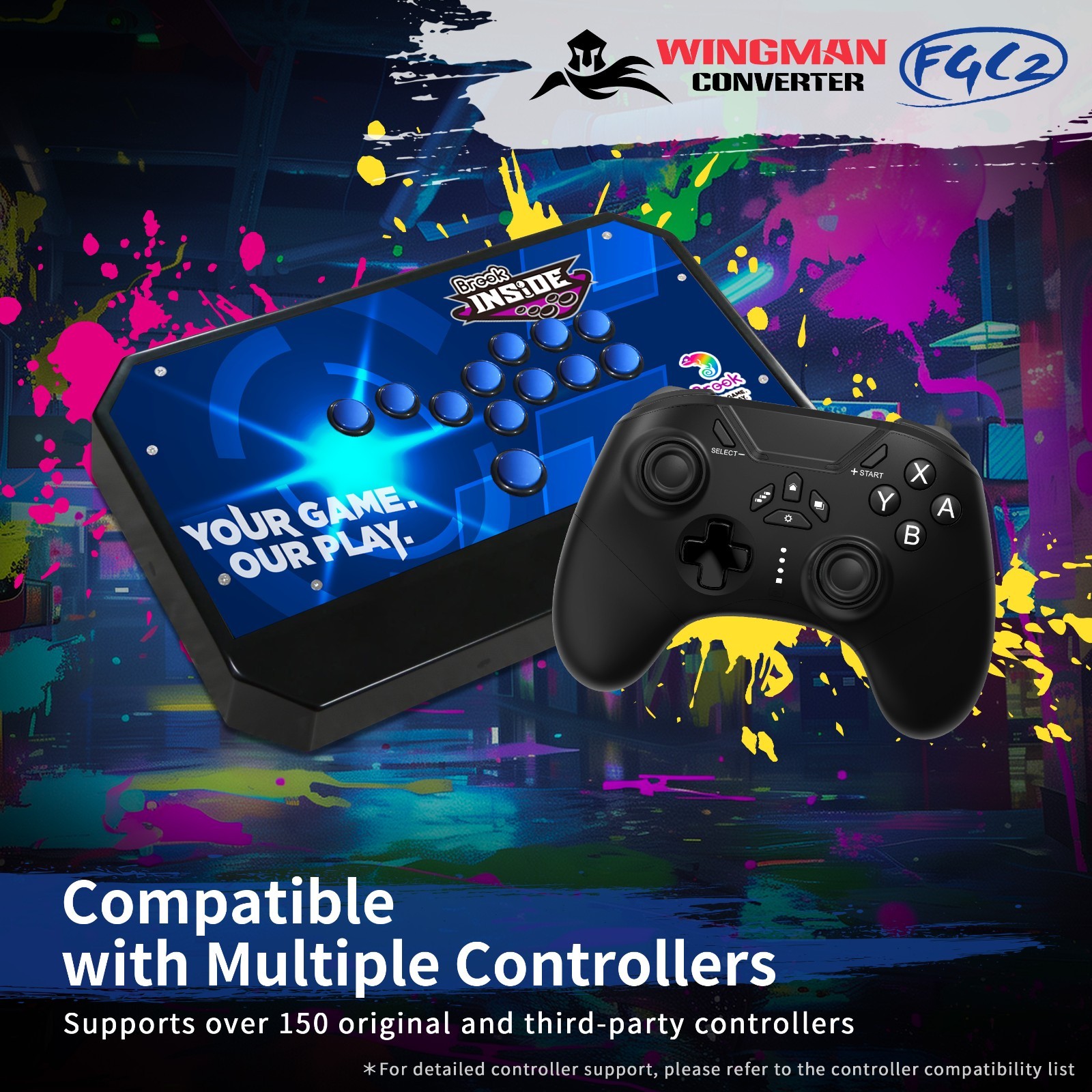 Brook Wingman FGC2 Converter Arcade Stick Adapter PS5 PS4 PC SF6 Tekken 8 NEW