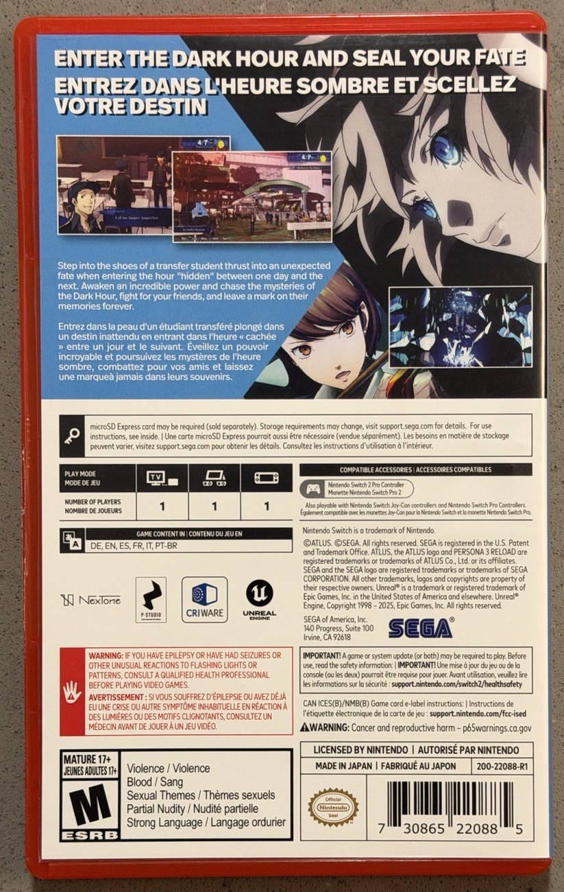 Persona 3 Reload (Game-Key Card) – Nintendo Switch 2, 2025