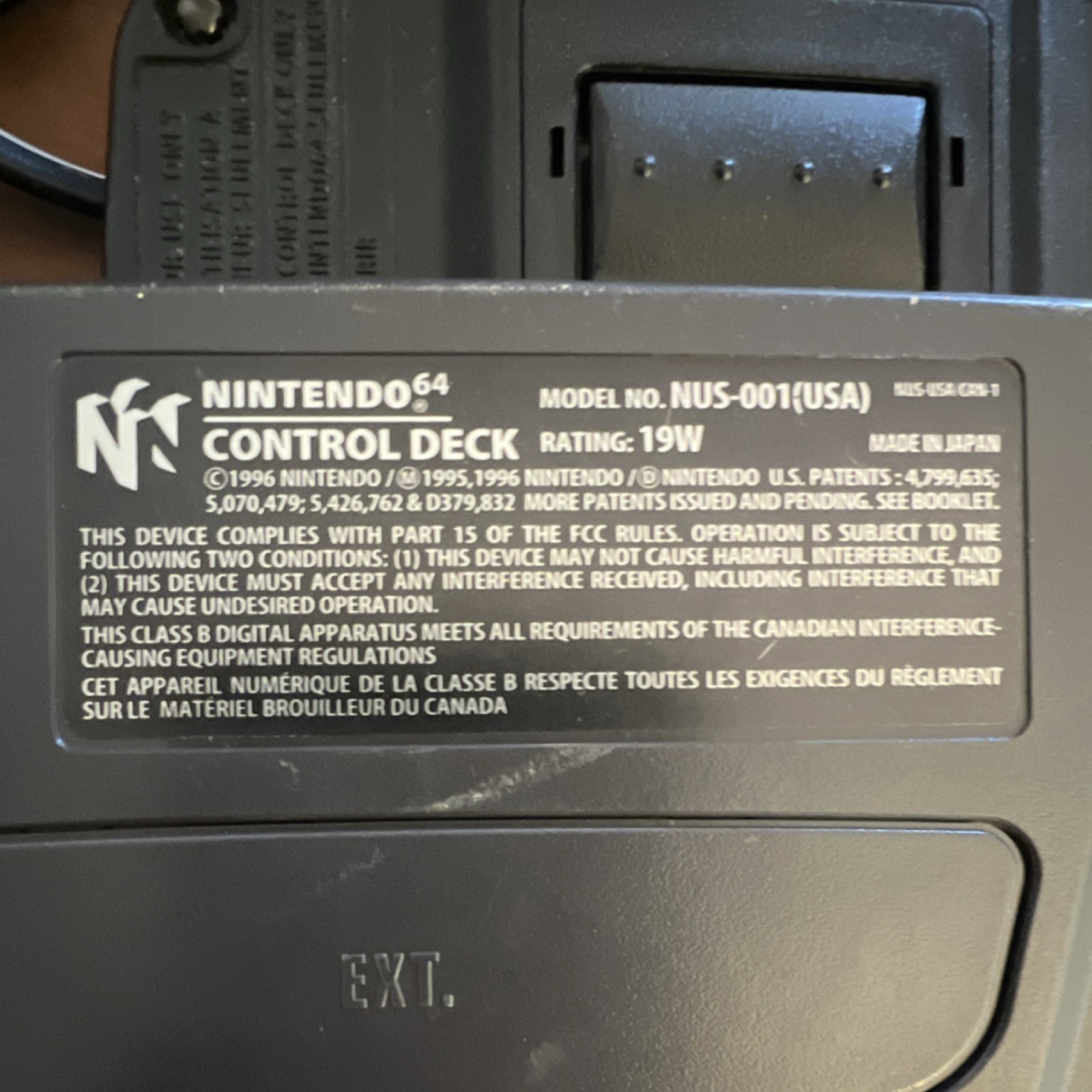 Nintendo 64 NUS-001 Black Console with Cords and Gray Controller