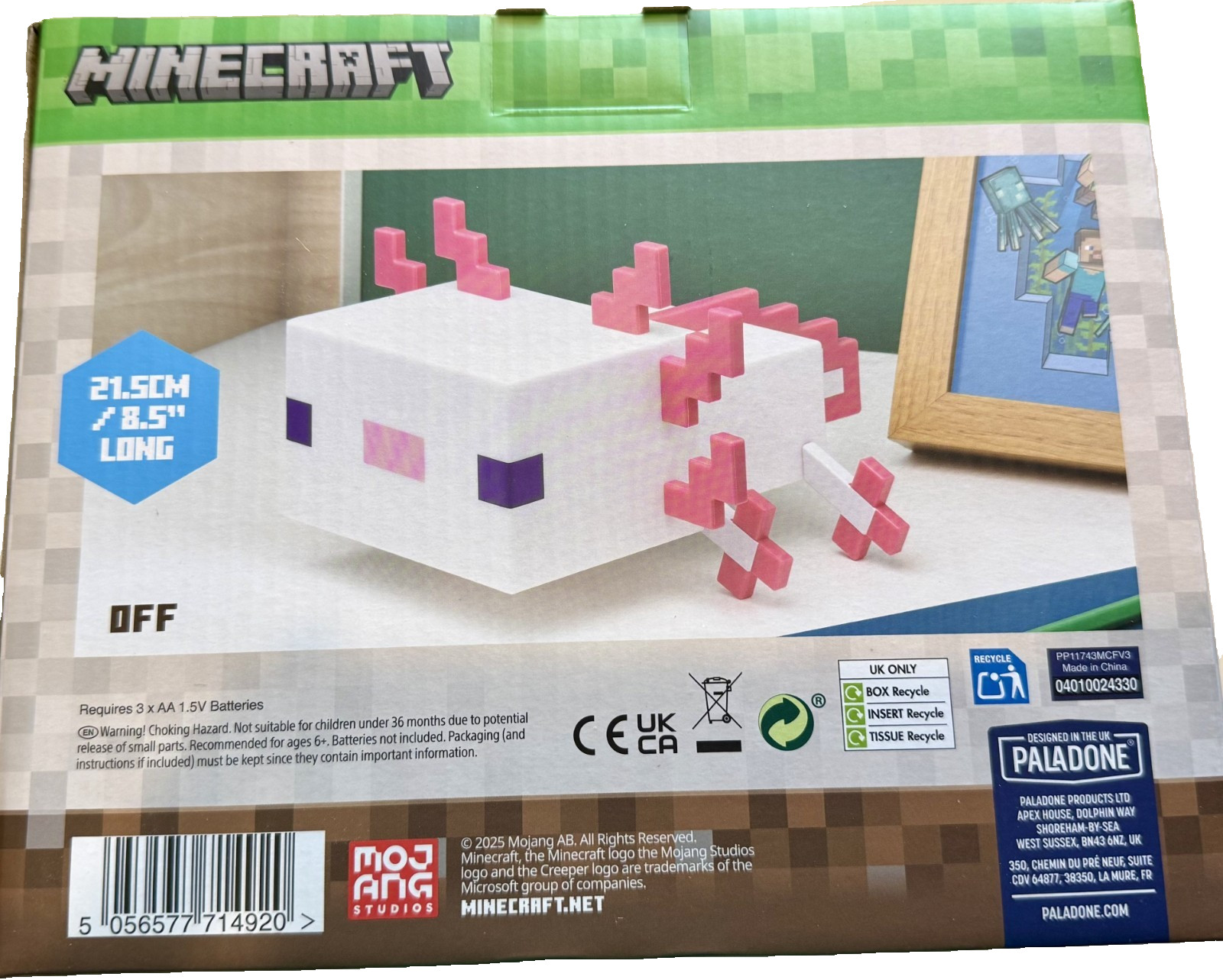 Minecraft Axolotl Light Up Lamp 5 Color Modes Game Décor Night Mojang Video Game