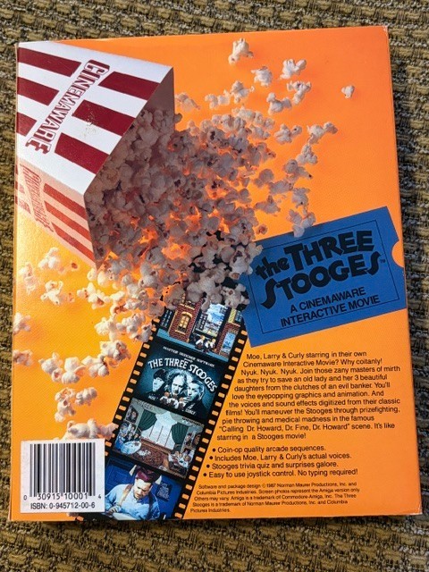 THREE STOOGES CINEMAWARE AMIGA GAME W/ BOX + PAPERS CLASSIC COMPUTER SEE PICS