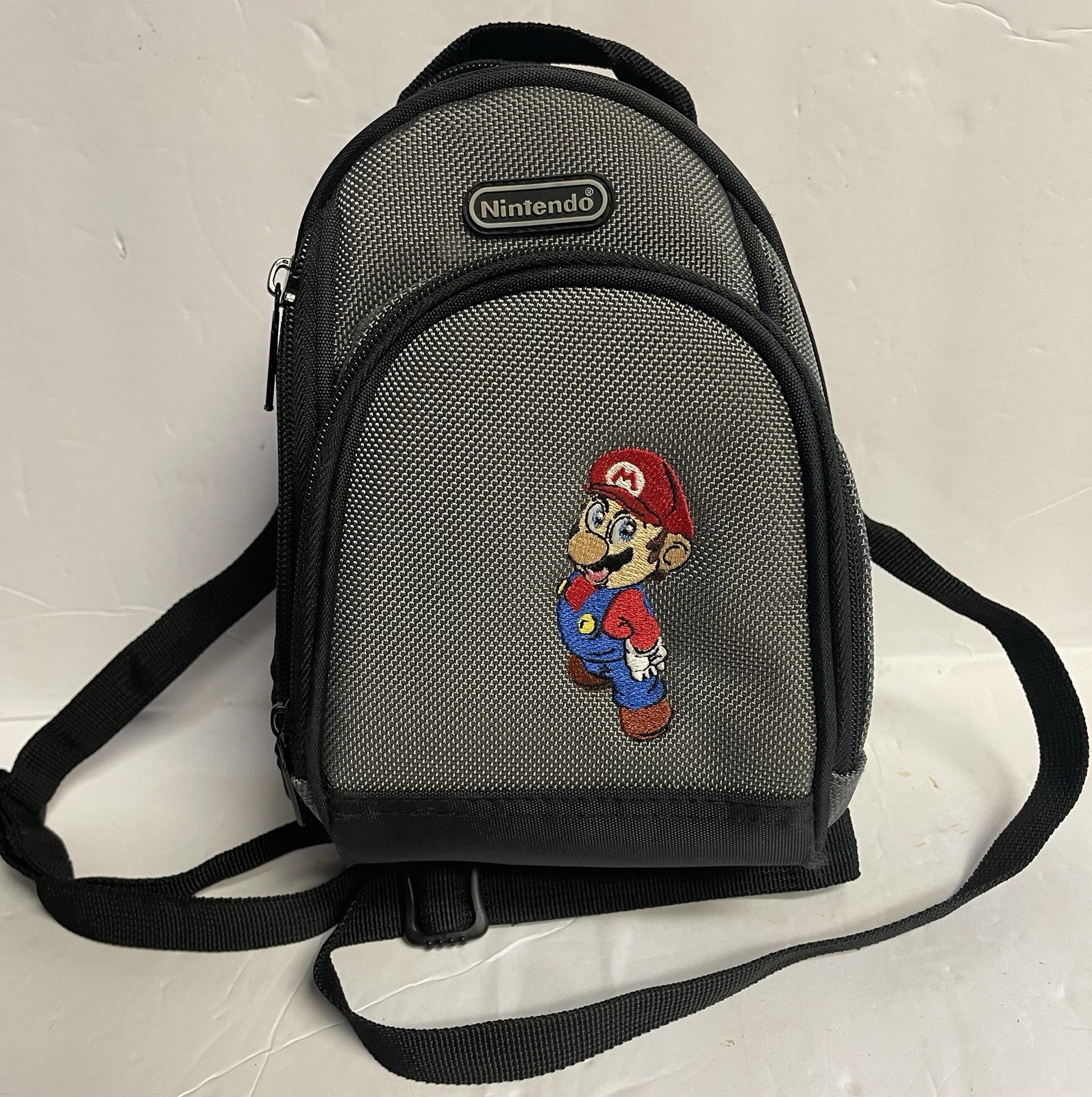 Nintendo Gray and Black Mini Backpack with Embroidered Mario