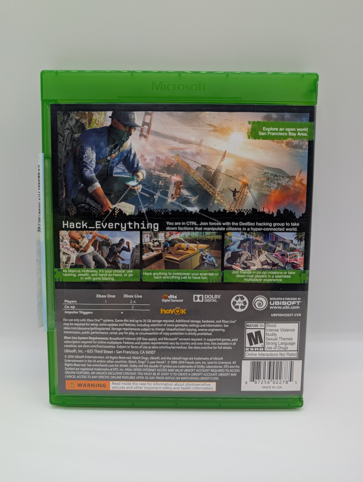 Watch Dogs 2 (Xbox One) NEAR MINT, MAIL IT TOMORROW!