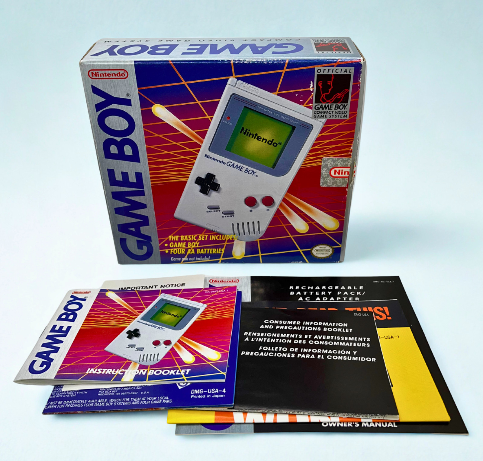 Nintendo Game Boy DMG-01 1992 NOB Complete Box Manual AC Adapter Tested