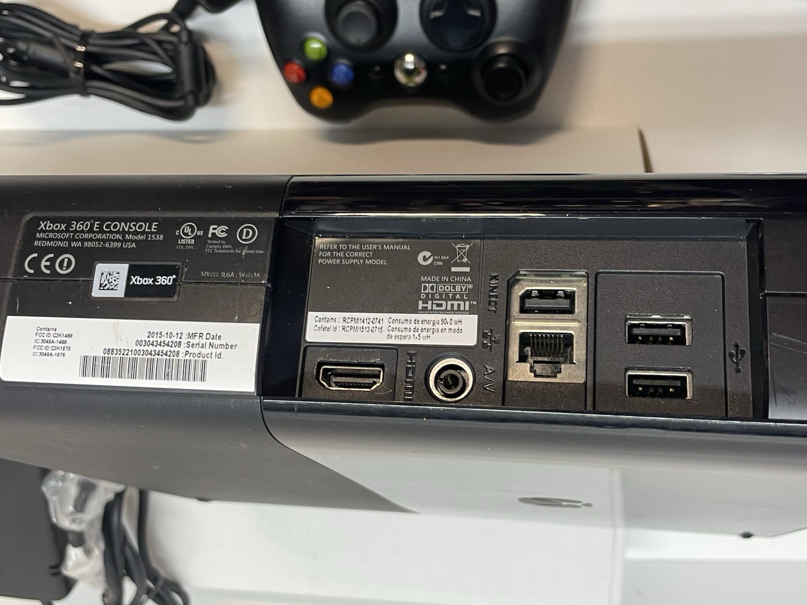 Microsoft Xbox 360 E Console 500GB Black Model 1538 Controller Cables TESTED