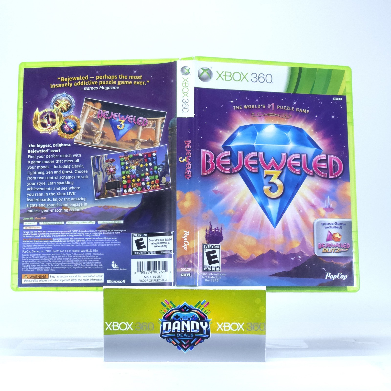 Bejeweled 3 CIB W/ Slipcover + Manual – Xbox 360