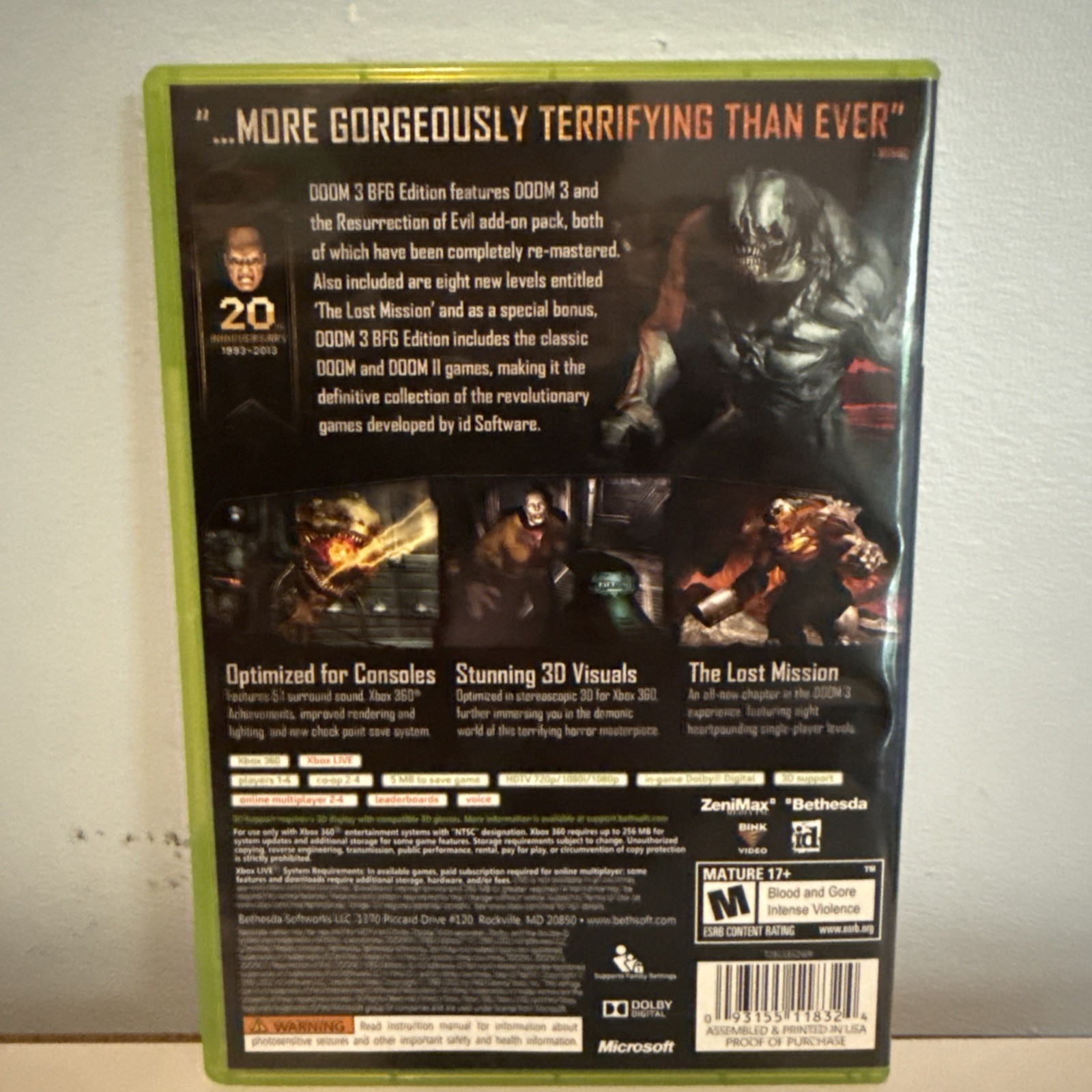 Doom 3 BFG Edition (Microsoft Xbox 360, 2012) CIB Complete w/ Manual – TESTED
