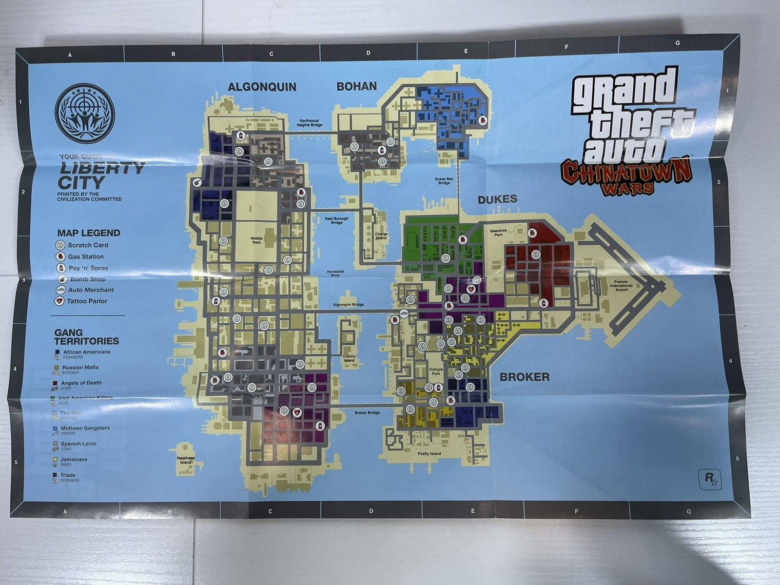 Grand Theft Auto Chinatown Wars (PlayStation Portable) PSP Poster Map 20 x 13.5″