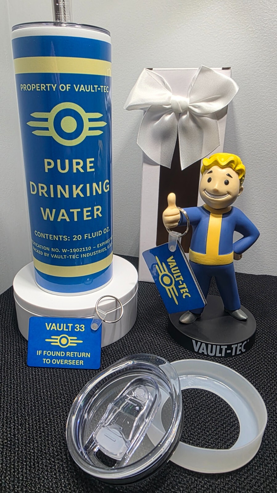 Fallout Vault-Tec Pure Drinking Water 20 Oz. Tumbler w/Metal Straw – FIVE STYLES