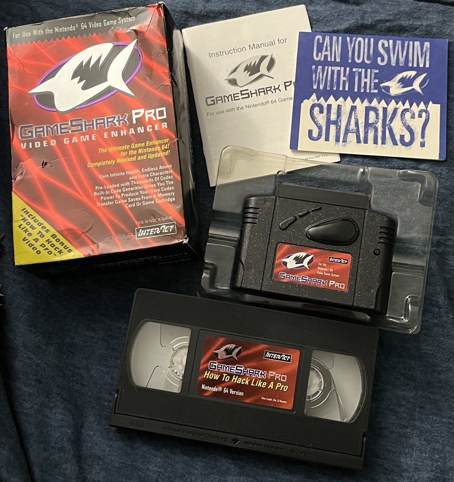 GameShark Pro v3.2 (Nintendo 64, N64) w/ Cart, VHS Tape In Box, & Inserts CIB