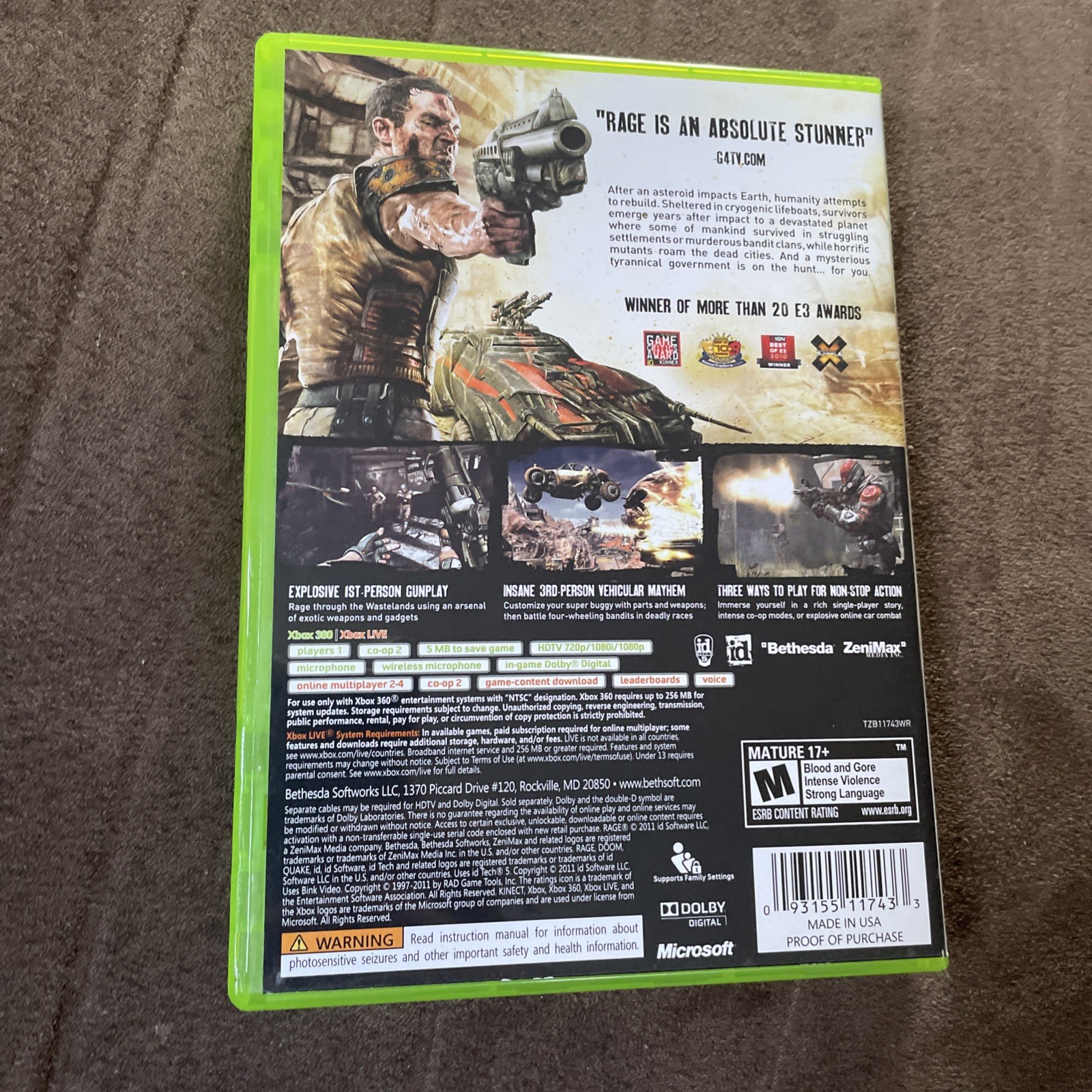 Rage (Microsoft Xbox 360, 2011) Complete