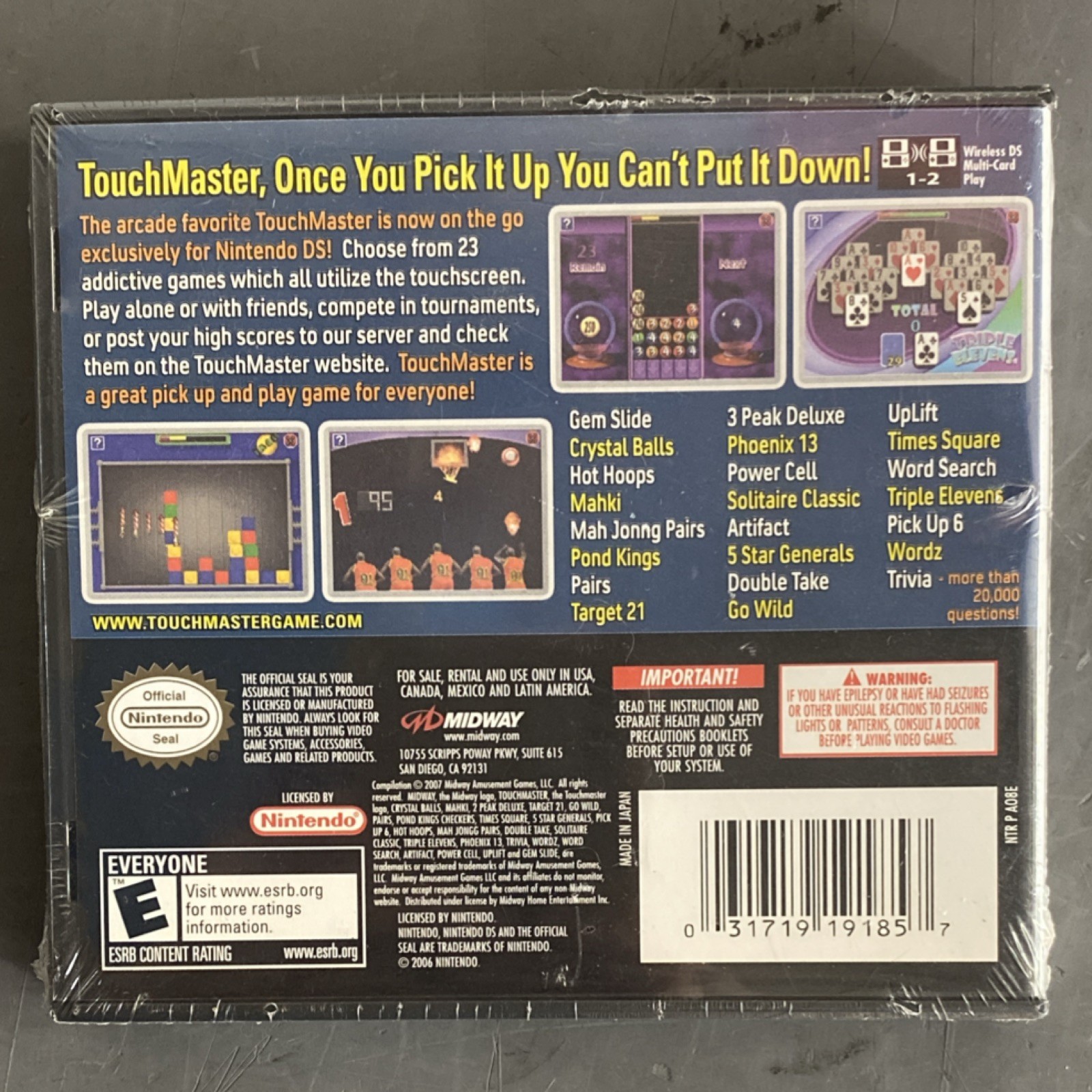 TouchMaster Nintendo DS Puzzle Game by Midway 23 Games Wi-Fi E Rated Series