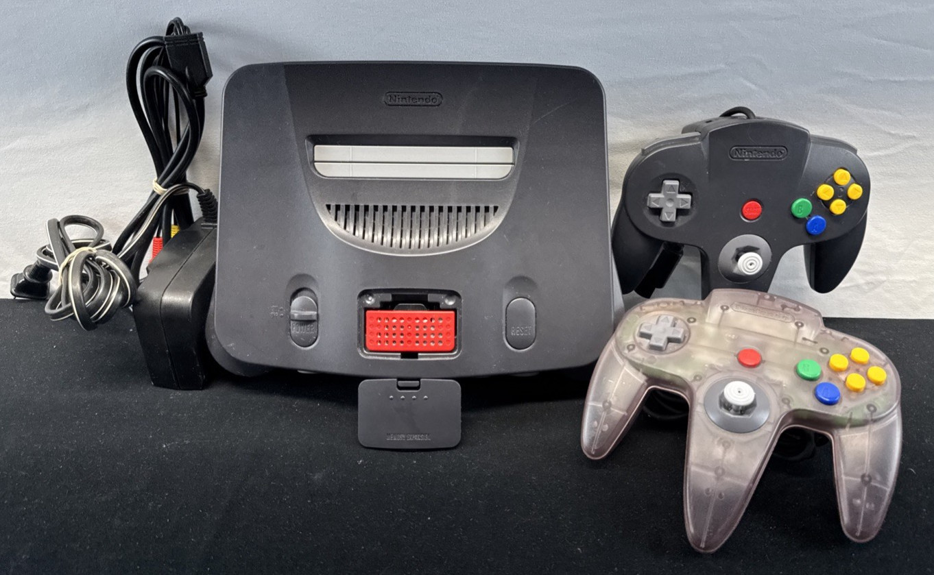Nintendo 64 N64 Console Bundle W/ Red Expansion Pak & 2 Controllers (Tested)