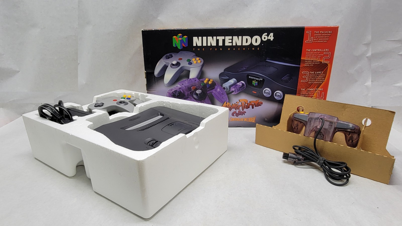Nintendo 64 w/ Atomic Purple Extra Controller Complete in Box w/ Manuals & Foam