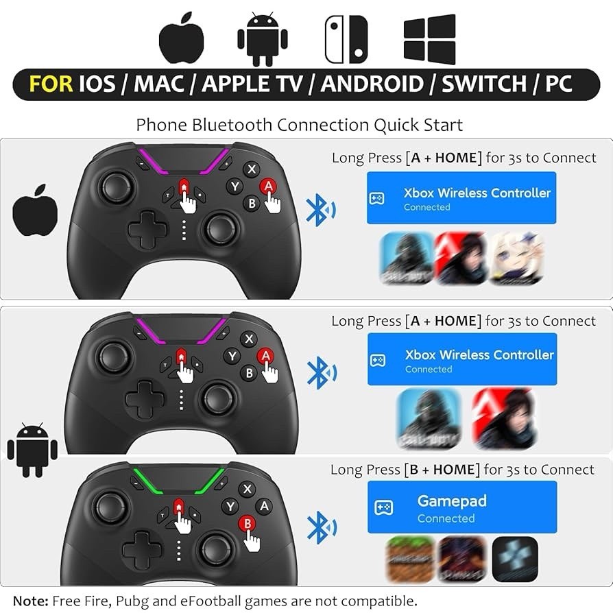 Aghi Bluetooth Controller for Switch/PC/iPhone/Android/Apple Arcade MFi Games/TV