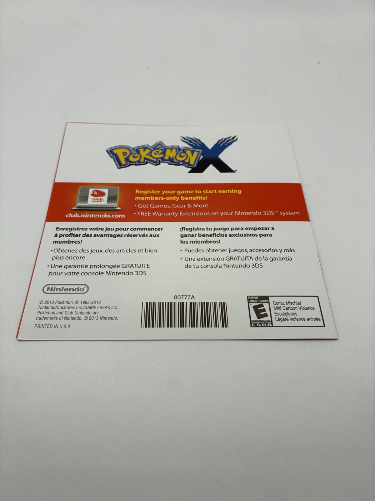 Pokemon X (Nintendo 3DS, 2013) CIB W/ Manual Tested Working