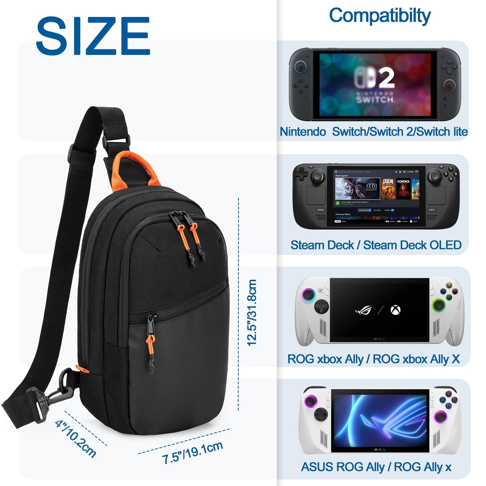Sling Crossbody Bag with Nintendo Switch/Switch 2/Steam Deck/ASUS ROG Ally/Le…