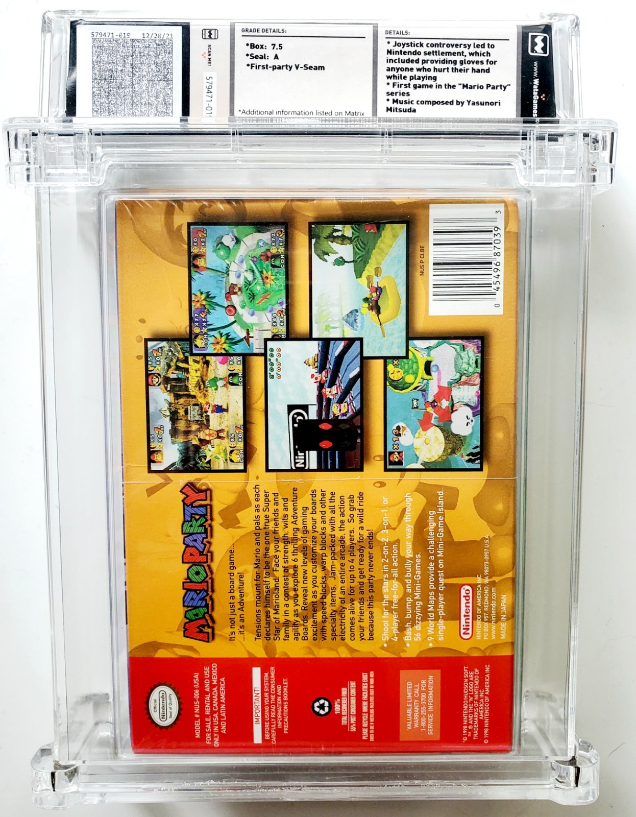 New MARIO PARTY 1 Nintendo 64 N64 1998 Graded WATA PSA 7.5 A – POP 16 RARE GRAIL