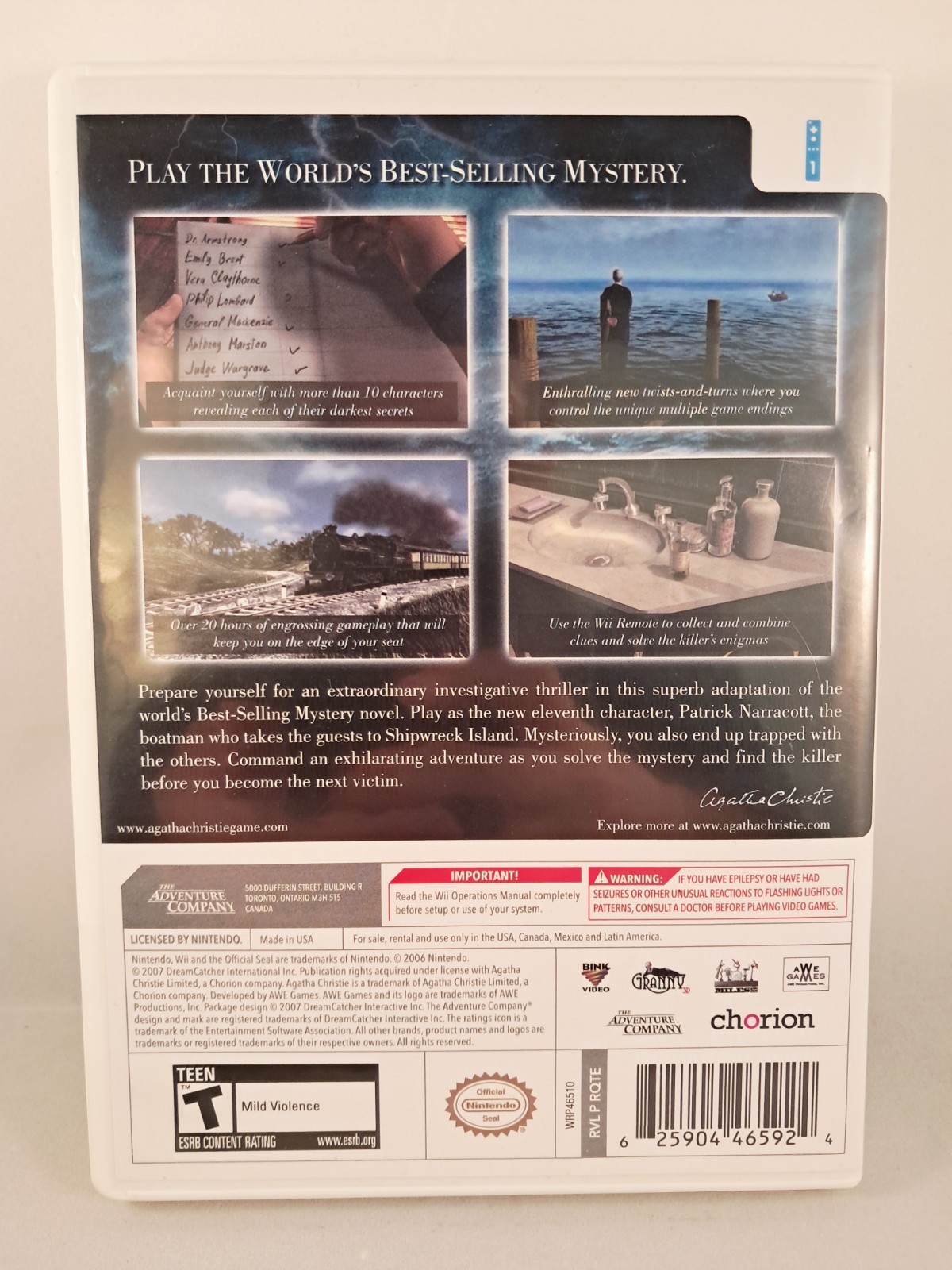 Agatha Christie And Then There Were None Nintendo Wii 2008 Complete Tested CIB