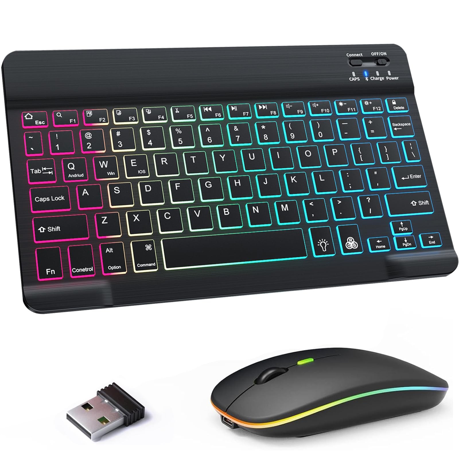 Bluetooth Keyboard and Mouse Combo for iPad with 7-Color Black