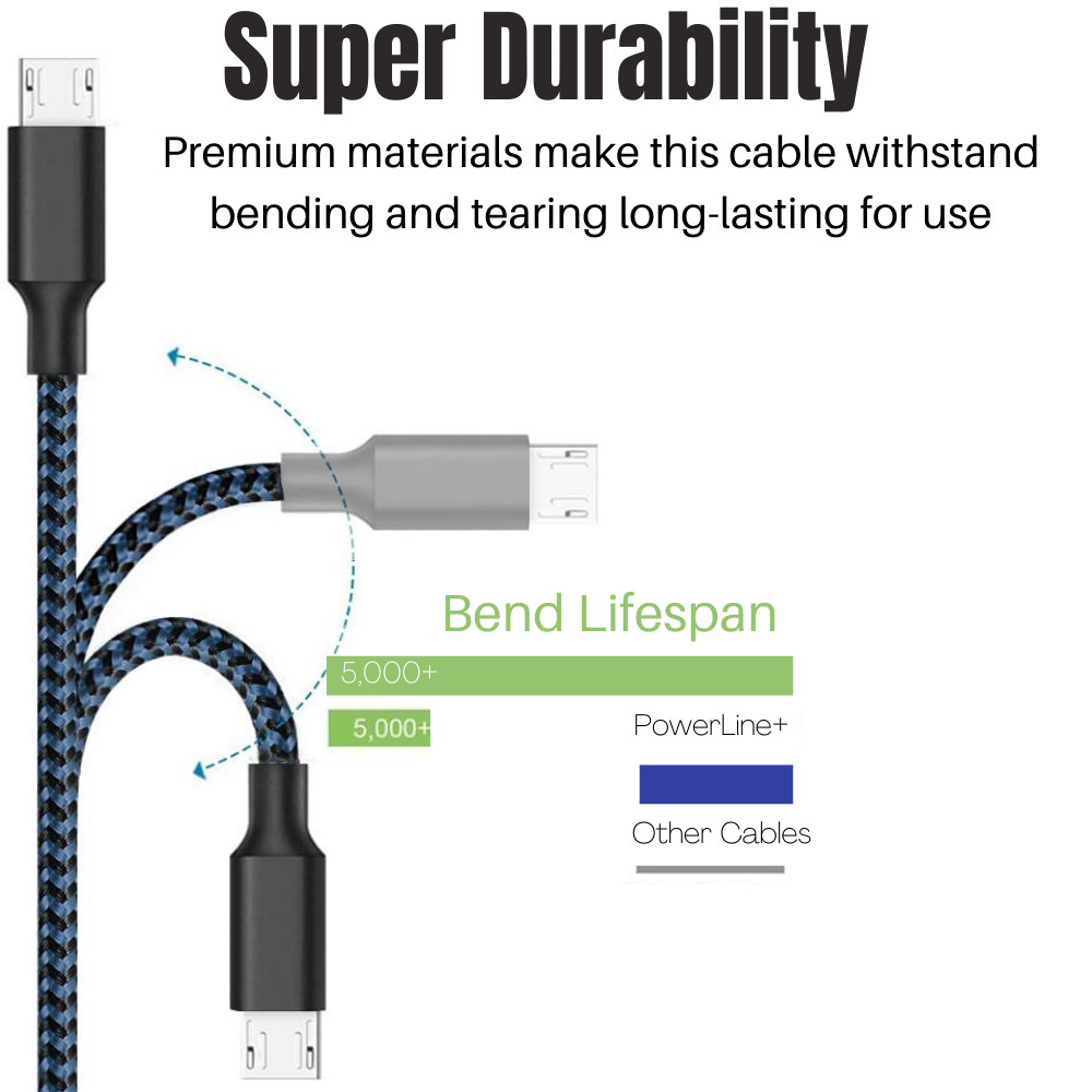 3 Pack Braided Micro USB Charger Cable Charging Cord For Android Samsung Google