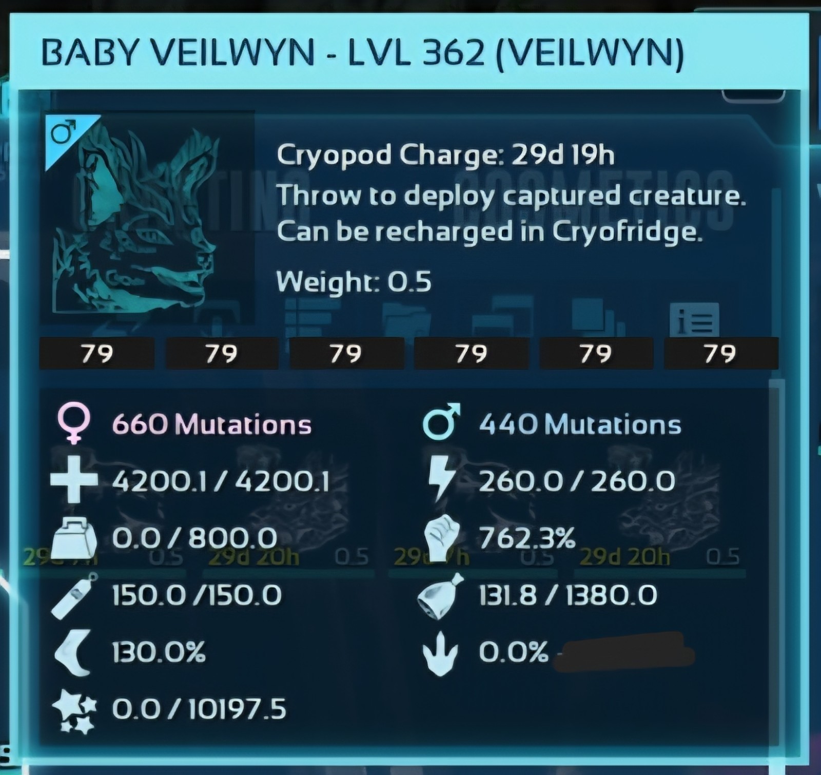 VEILWYN TOP WEIGHT BLACK ID79 BABY PAIR ARK ASCENDED PVE OFFICIAL PC/XBOX/PS5