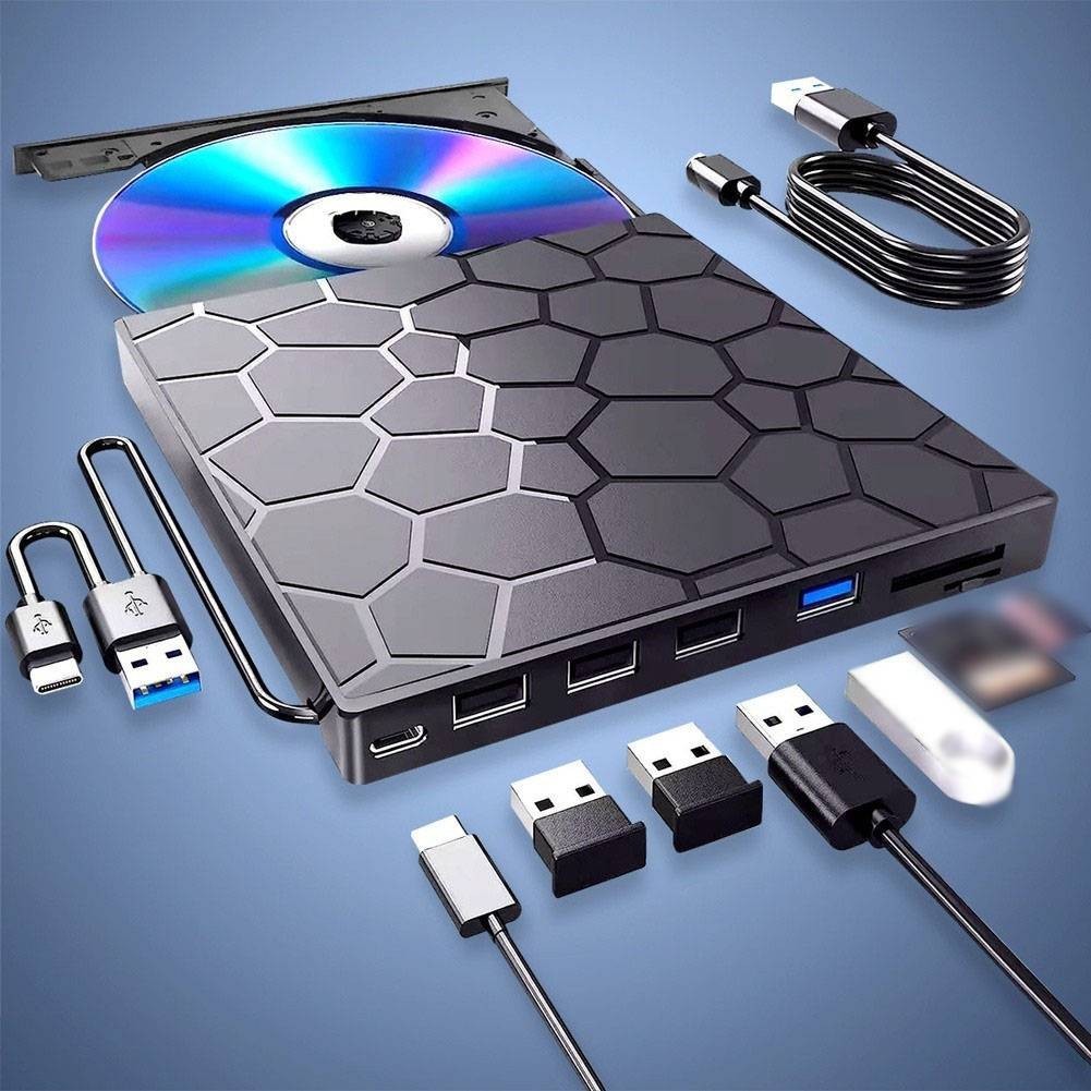 7 in 1 USB C External DVD Burner USB 3.0 Hub TF Card Reader for Laptop