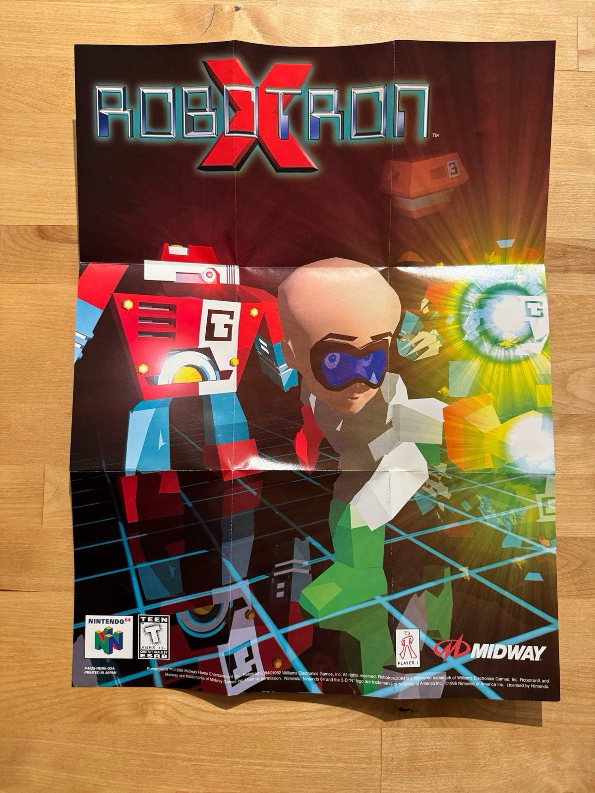 Robotron X Poster N64 Nintendo 64 Promo Insert 1996 Midway VTG Fold-Out Art