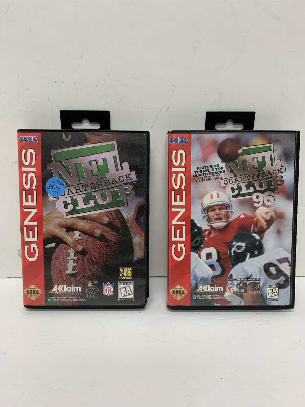 (2) NFL Quarterback Club (Sega Genesis, 1994 & 1996) Complete In Box With/Poster