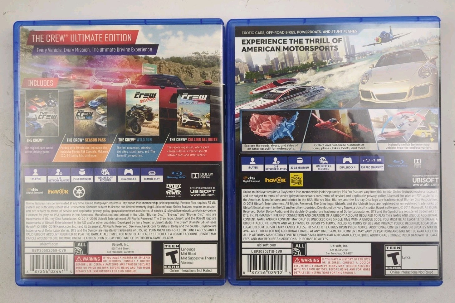 The Crew Ultimate Edition & The Crew 2 PS4 2 Game Car Racing Bundle Lot CIB