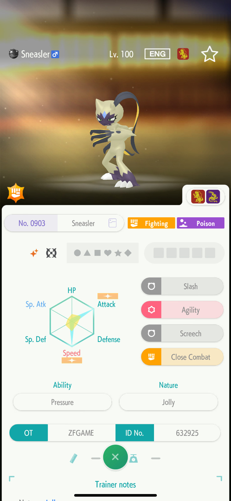 ✨6IV SHINY Sneasler + EVS🚀 POKEMON HOME✨Champions✨Online delivery⚡