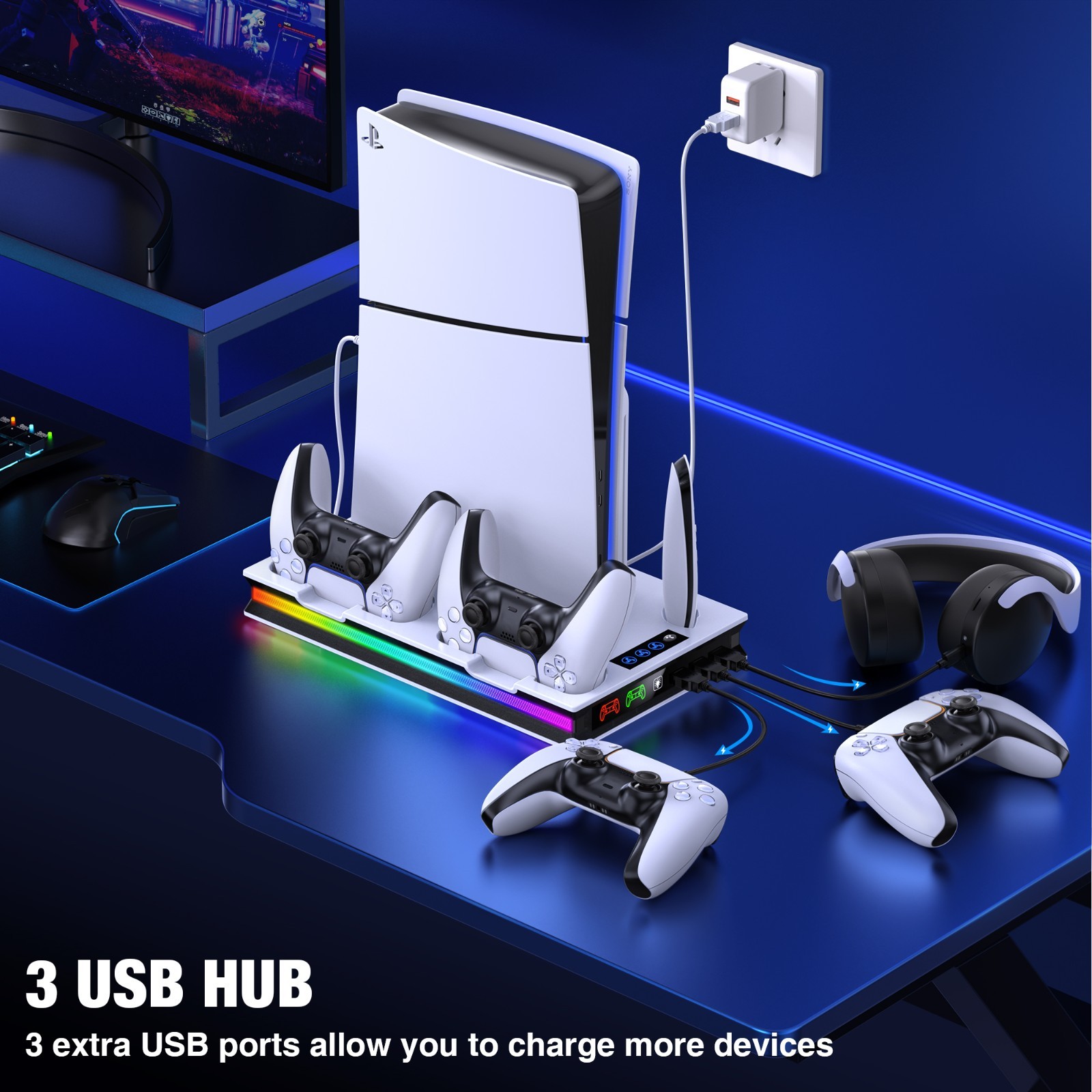 PS5 Slim Controller Charger Station Vertical Cooling Fan Stand For Playstation 5