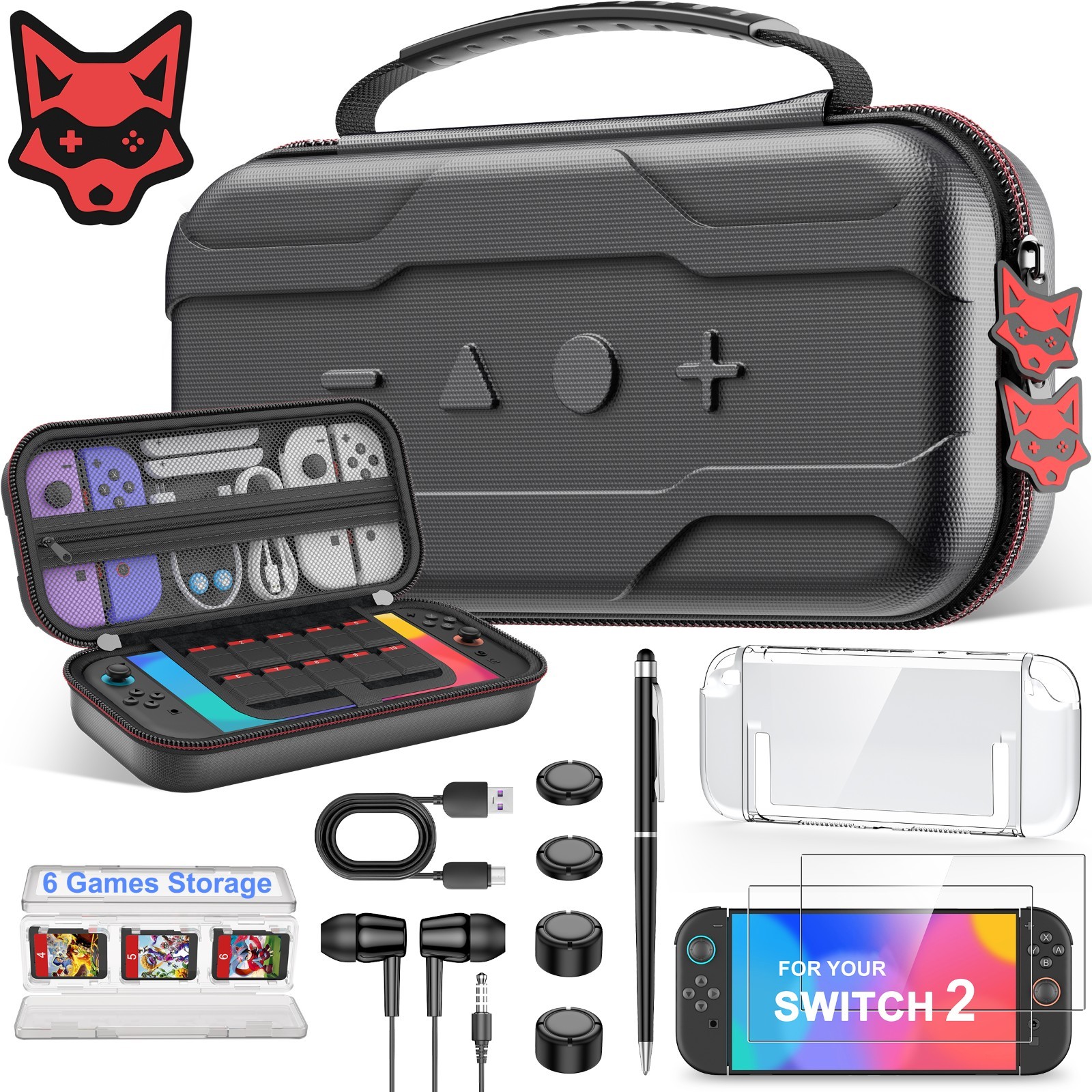 7-in-1 Switch 2 Accessories Bundle Compatible with Nintendo Switch 2 2025 Case