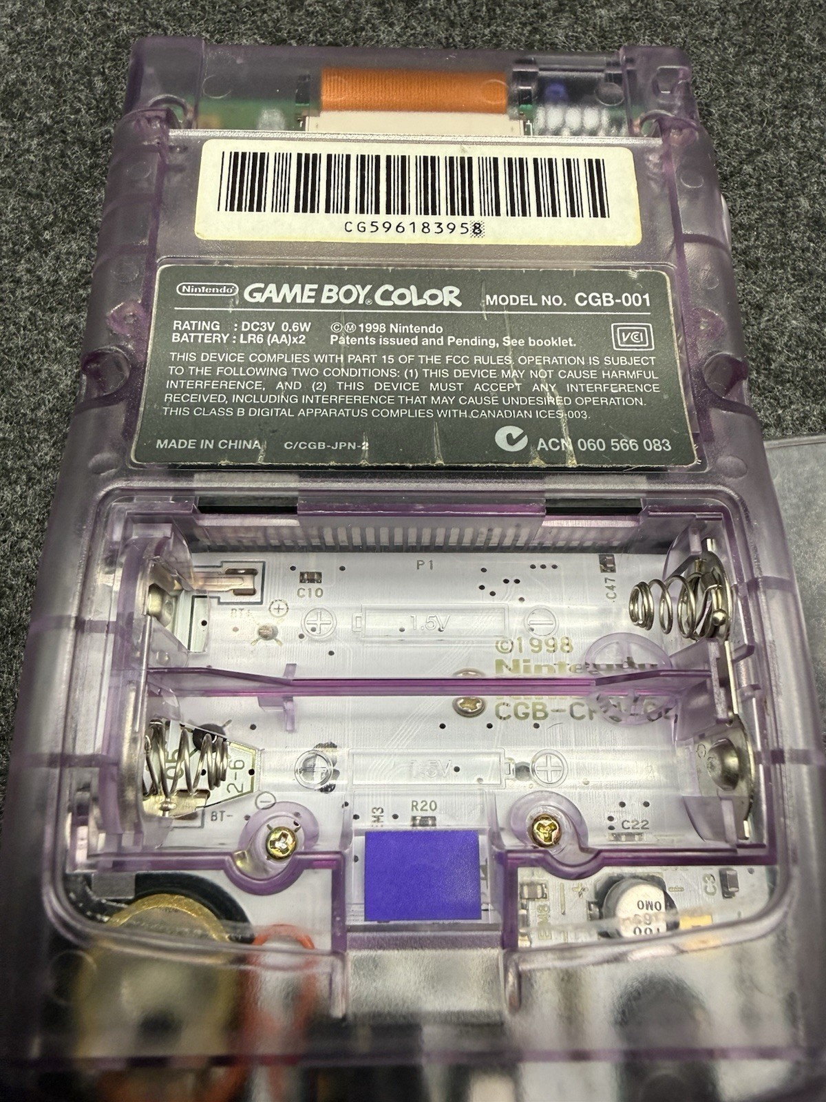 Nintendo Game Boy Color Atomic Purple CGB-001 Pokemon Lens & TESTED