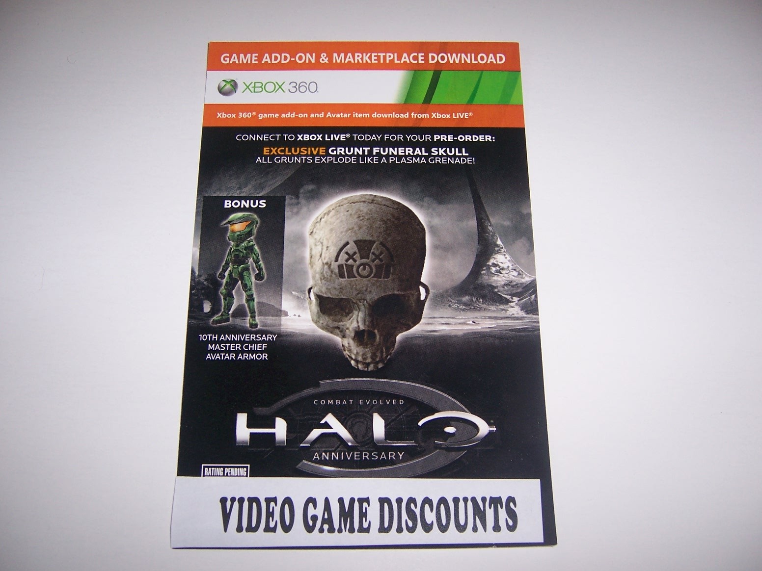 XBox 360 HALO Anniversary Combat Evolved Grunt Funeral Skull Bonus Card Code DLC