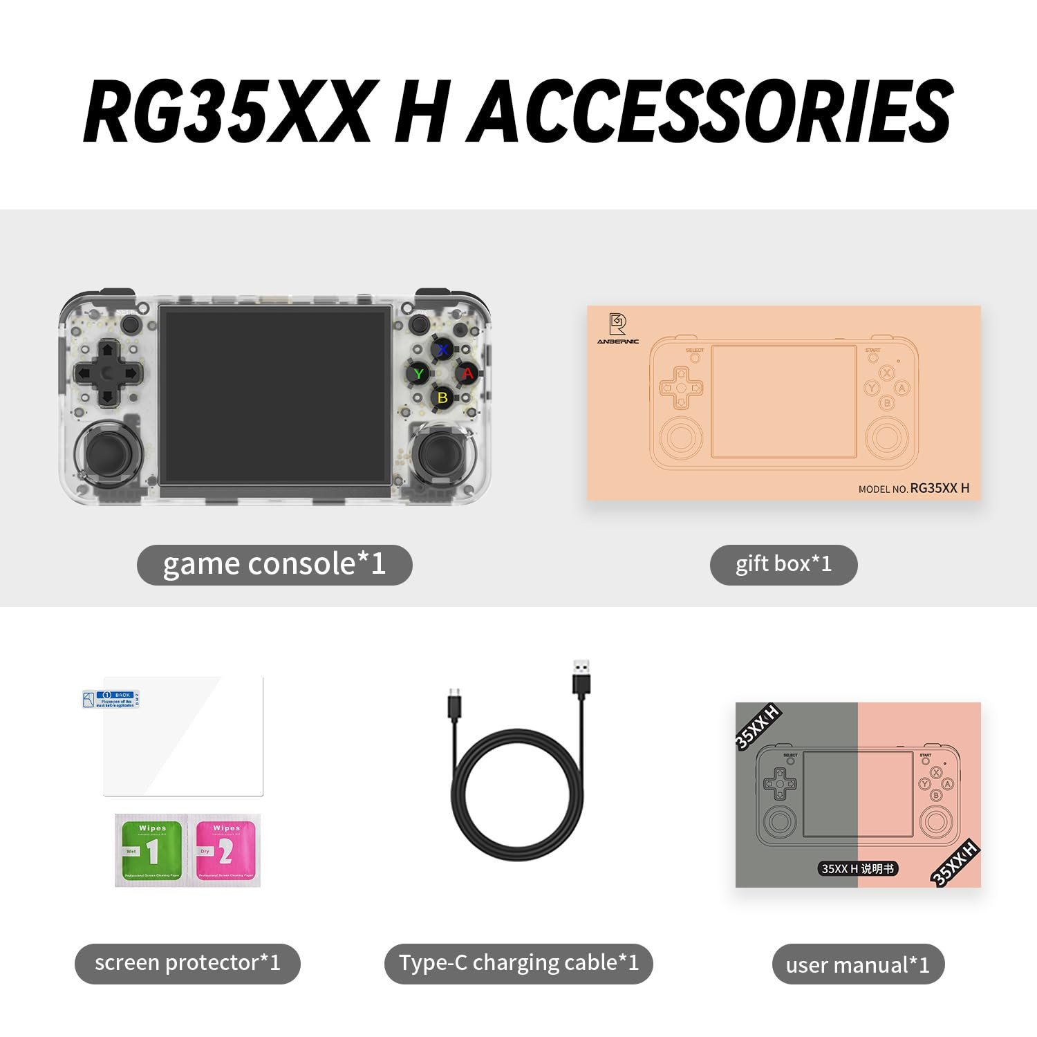 RG35XX H Retro Handheld Game Console Linux System 3.5”IPS Screen 64G TF Card wi