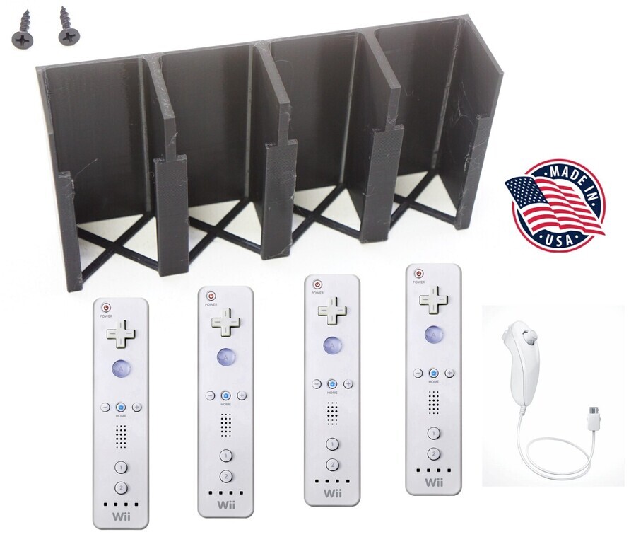 Wall Mount Stand Display for Wii Remote Controller (Holds 4!) WiiMote, Joystick